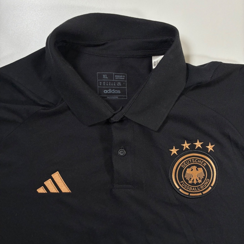 Adidas Polo Shirt Mens XL Black Germany DFB National Team Soccer Gold Logo